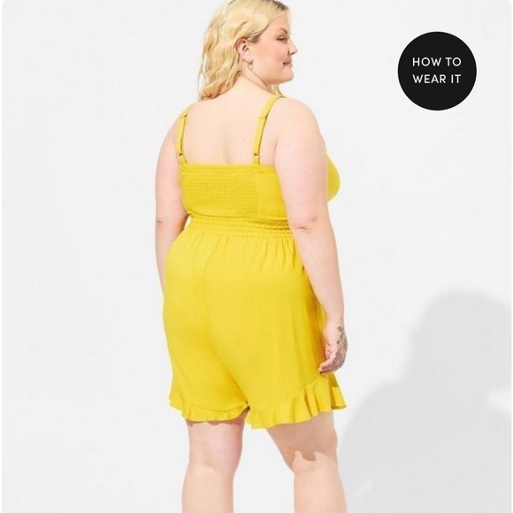 TORRID yellow Challis Tie-Front Romper - Picture 3 of 8